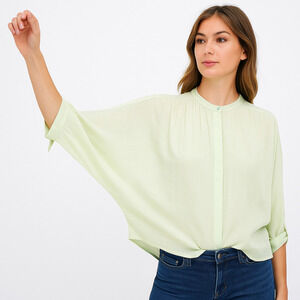 Anthropologie Maeve Brynna Batwing Button Down Green Blouse - Size Small